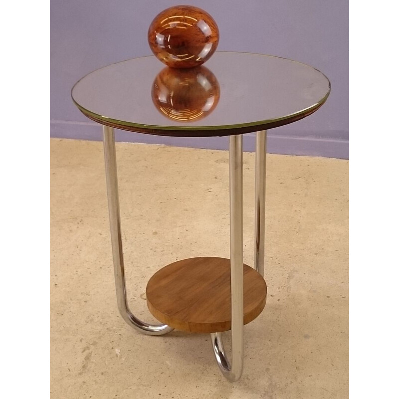 Side table vintage with mirror top by René Herbst - 1930s