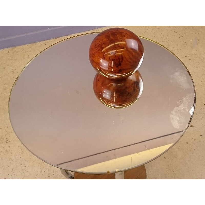 Side table vintage with mirror top by René Herbst - 1930s