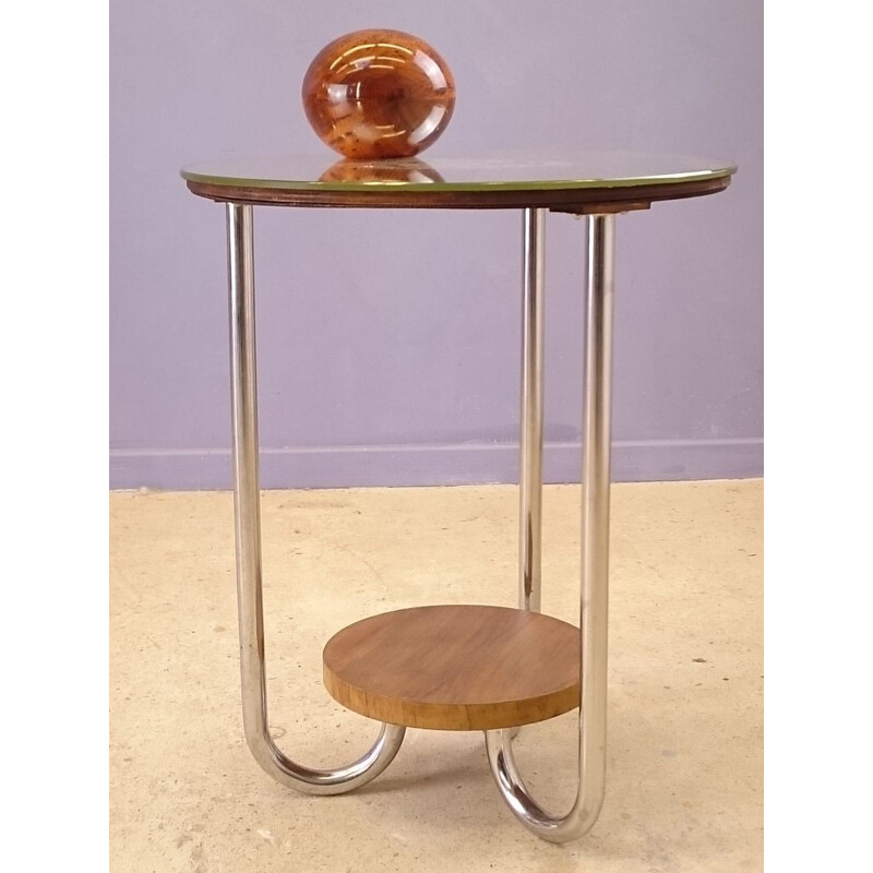 Side table vintage with mirror top by René Herbst - 1930s