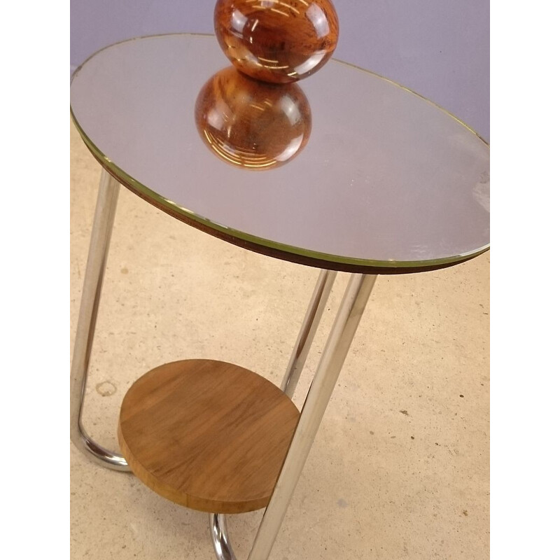 Side table vintage with mirror top by René Herbst - 1930s