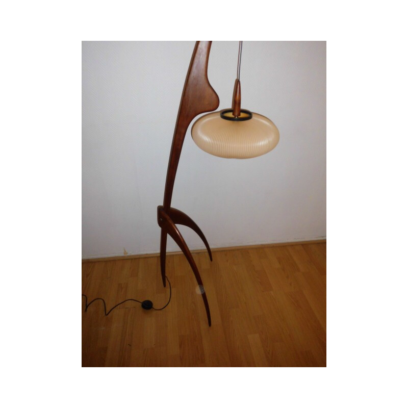 Praying mantis Floor lamp with Mahagony legs by Jean Rispal - 1950s
