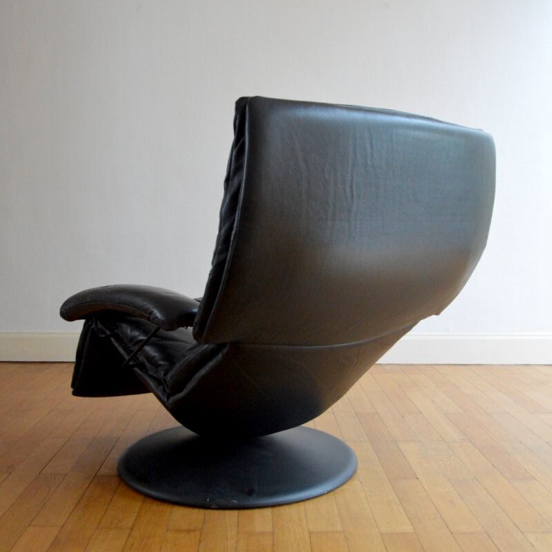 Fauteuil lounge vintage en cuir noir - 1970