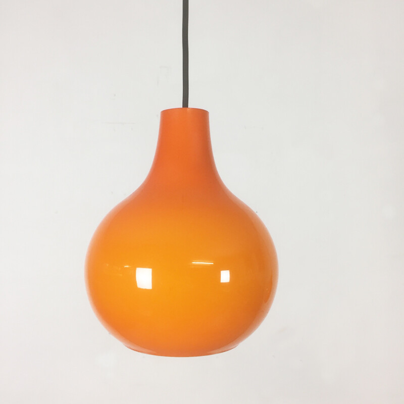 Paire of original german orange glass Hanging Light for Peill & Putzler Germany - 1970s