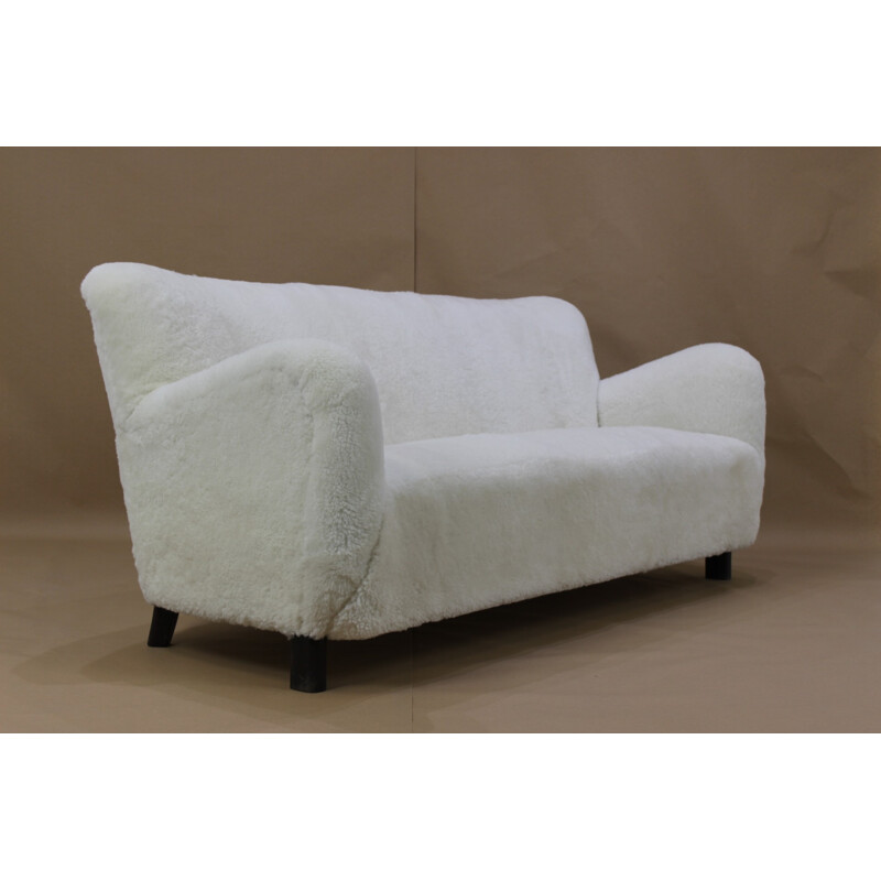 3 Seater vintage Sofa in Sheep Skin,model 1669A by Fritz Hansen - 1940s