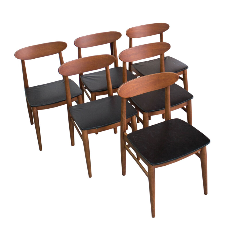 Ensemble de 6 chaises vintage en teck Danoises - 1960