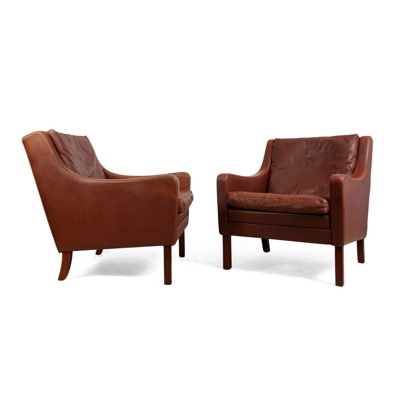 Pair of leather Danish armchairs - 1960s