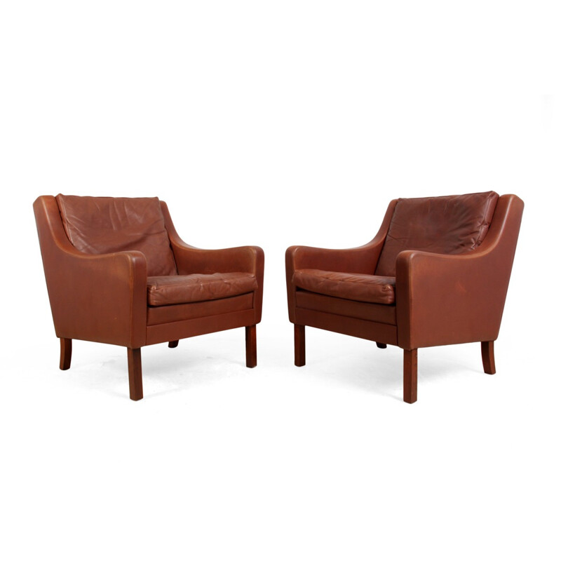 Pair of leather Danish armchairs - 1960s