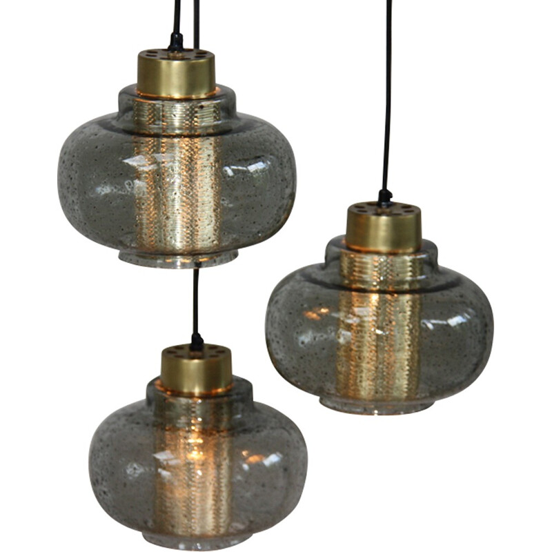 Vintage hanging lamp, consisting of 3 elements in glass with golden details - 1960s
