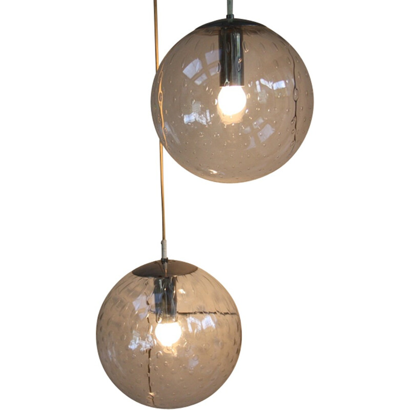 Pair of vintage ceiling lamps in glass with air bubbles by Raak - 1960s