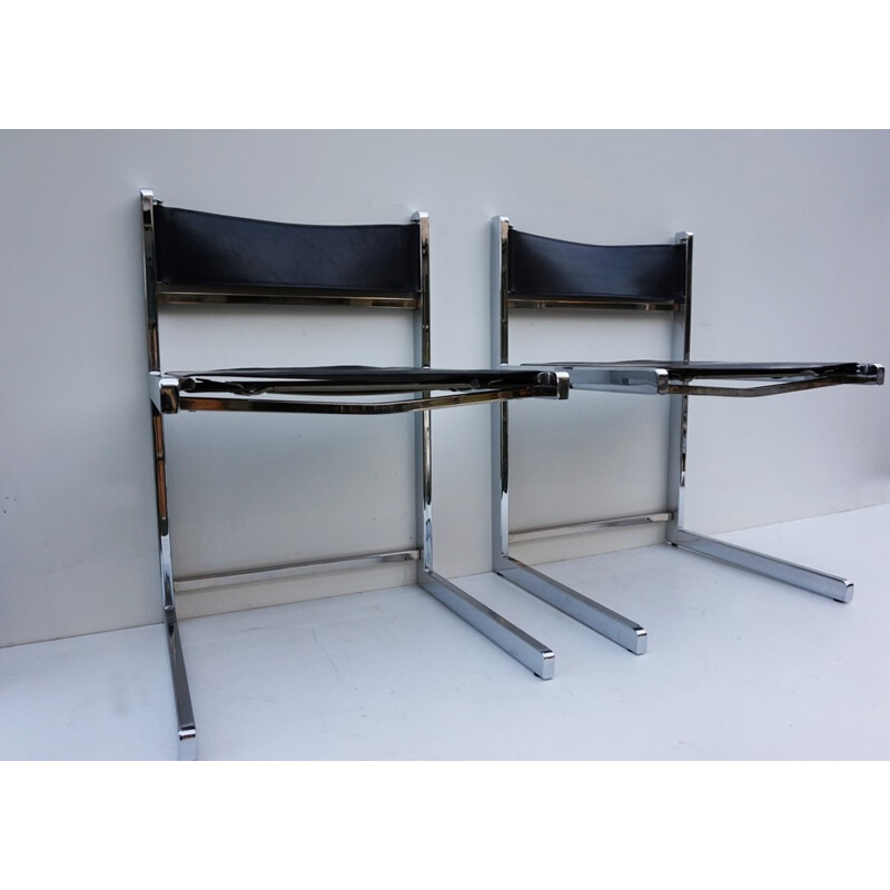 Set of 2 cantilever metal and leather chairs - 1970s 