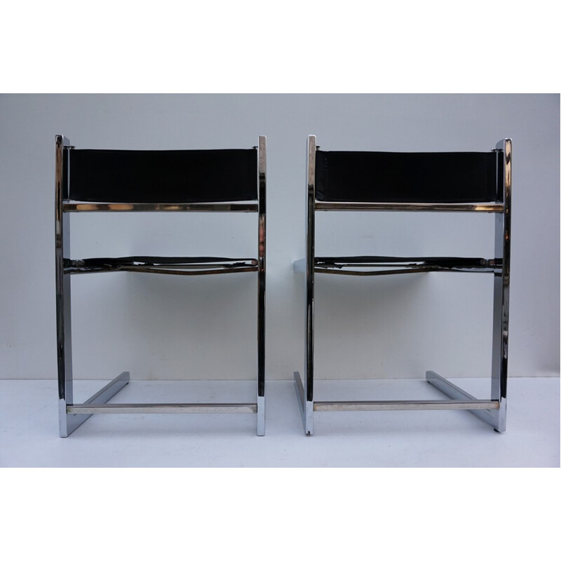 Set of 2 cantilever metal and leather chairs - 1970s 