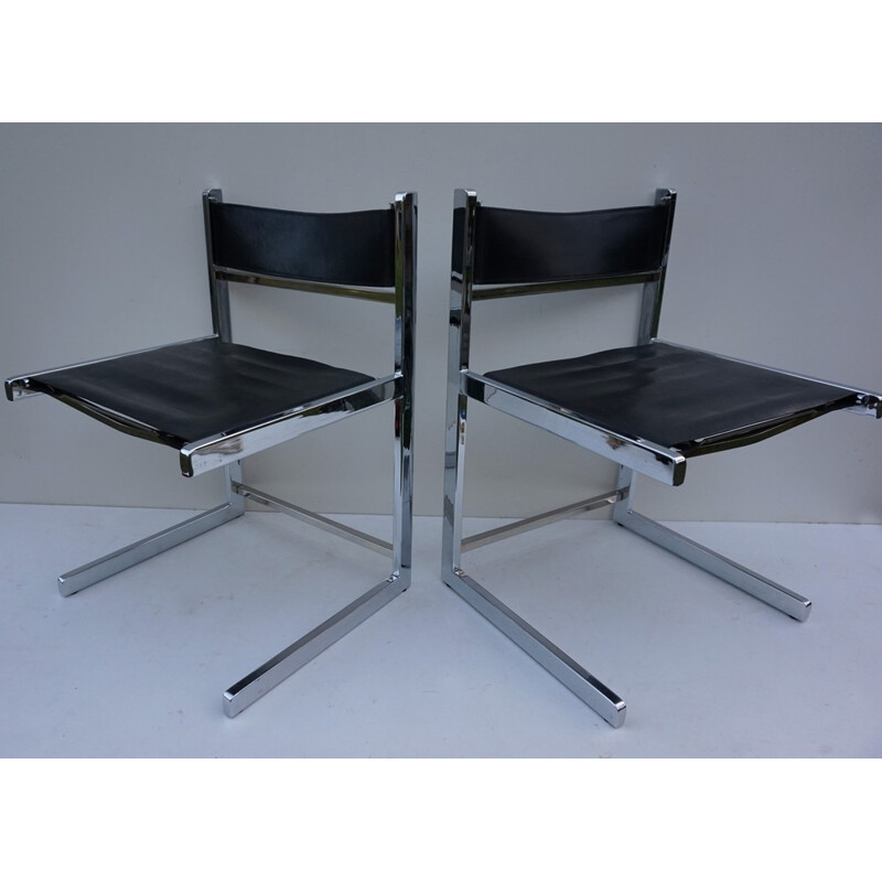 Set of 2 cantilever metal and leather chairs - 1970s 