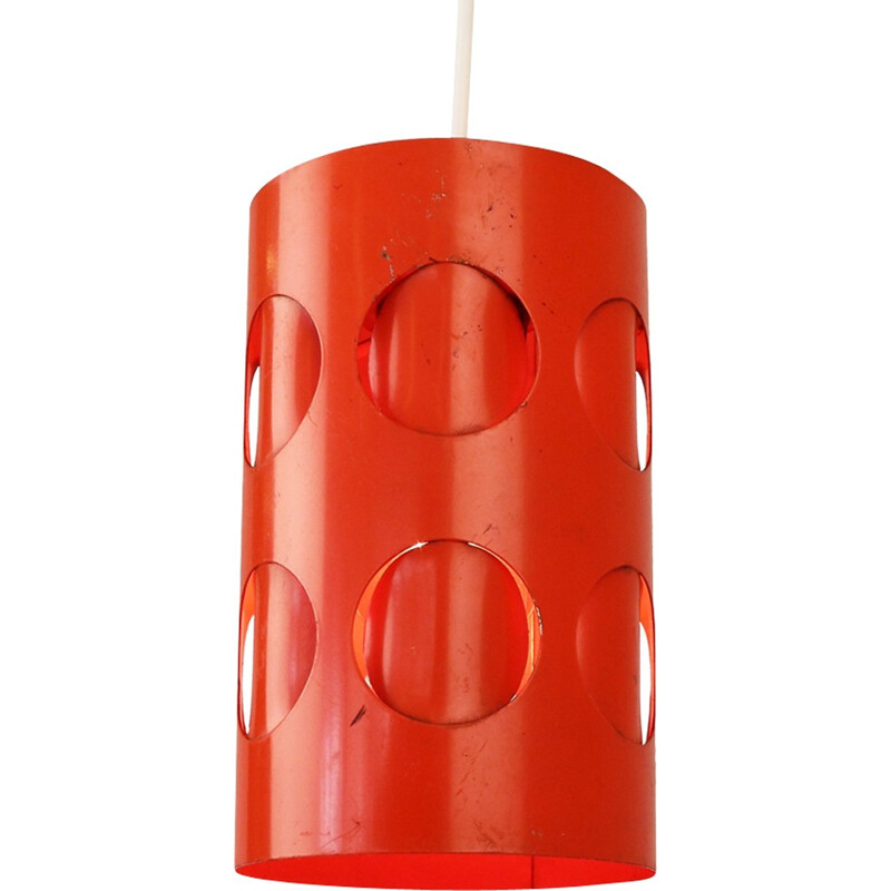Vintage perforated red hanging lamp - 1970s