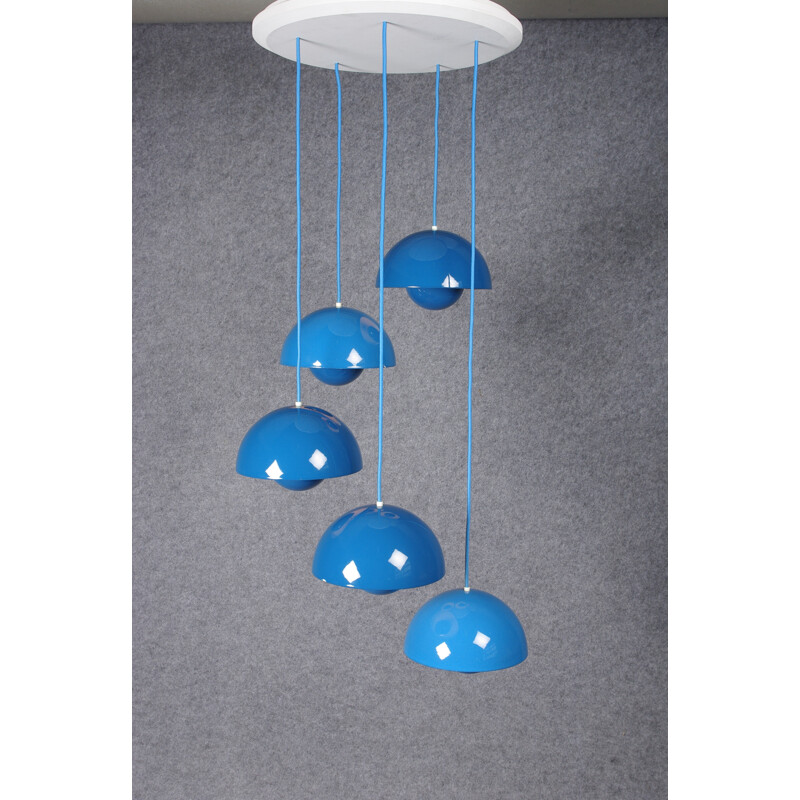 Hanging lamp 5 blue "Flowerpot", Verner PANTON - 1970s