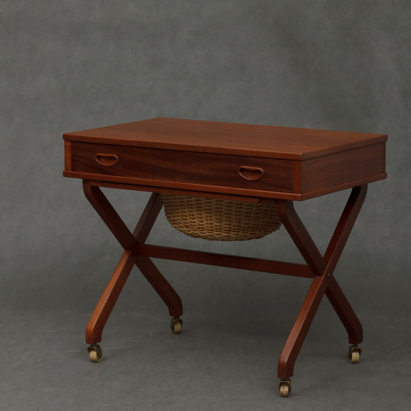 Vintage Danish console table in teak on wheels - 1950s