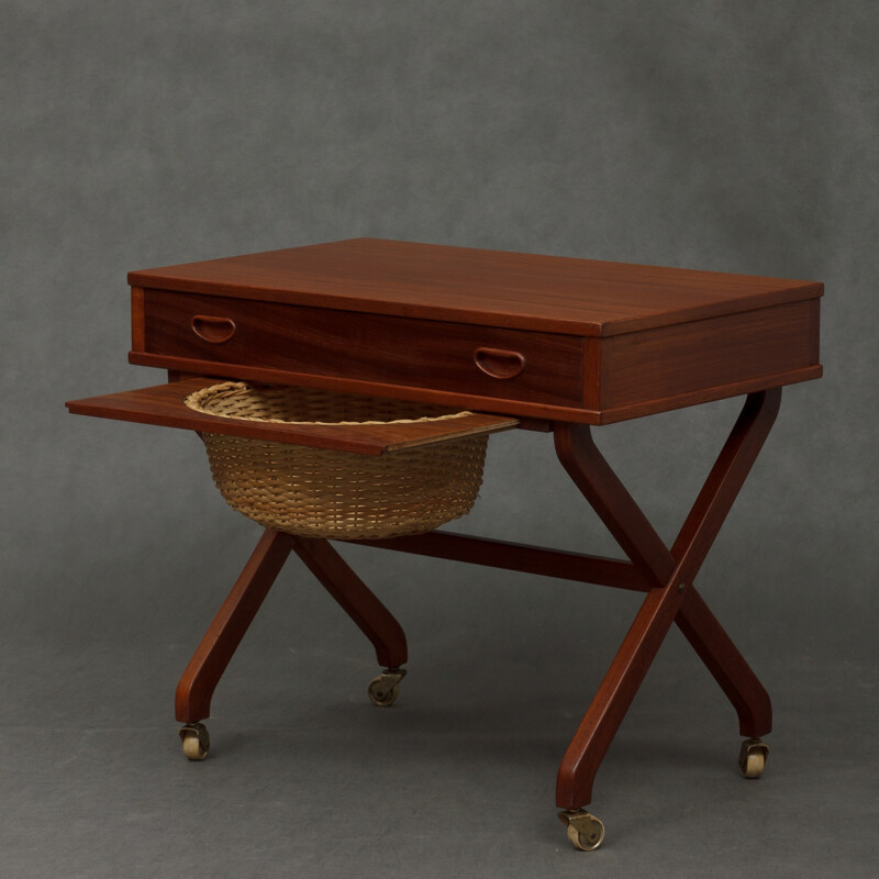 Vintage Danish console table in teak on wheels - 1950s