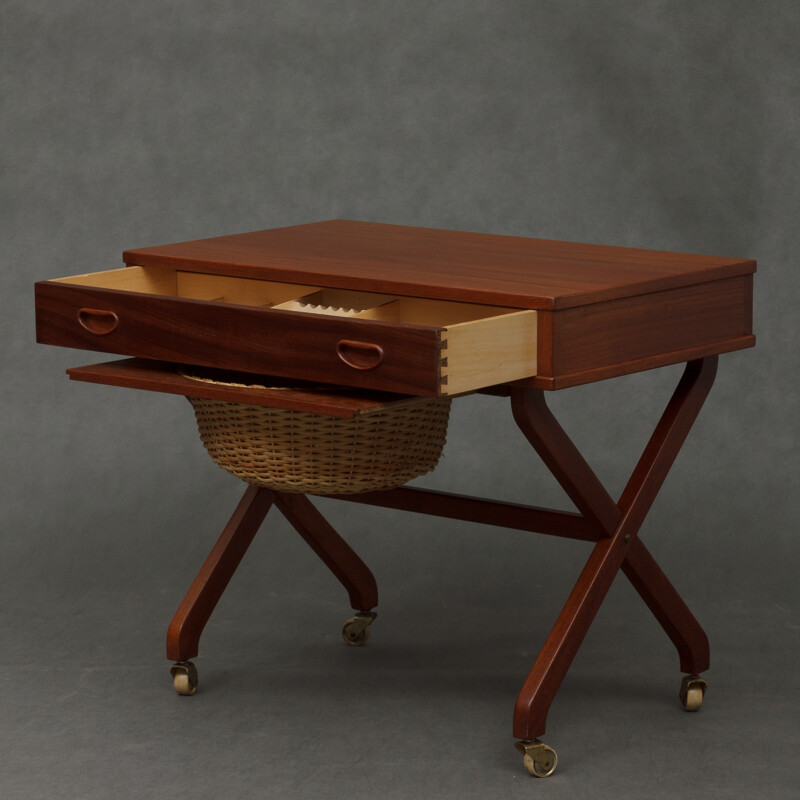 Vintage Danish console table in teak on wheels - 1950s