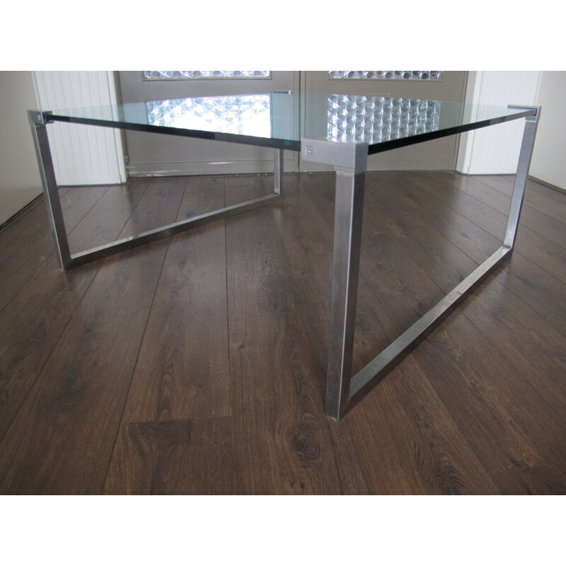 Vintage Steel and Glass Coffee Table by Peter Ghyczy - 1970s