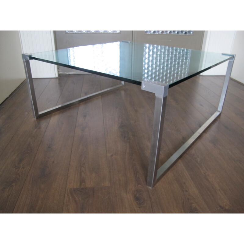 Vintage Steel and Glass Coffee Table by Peter Ghyczy - 1970s