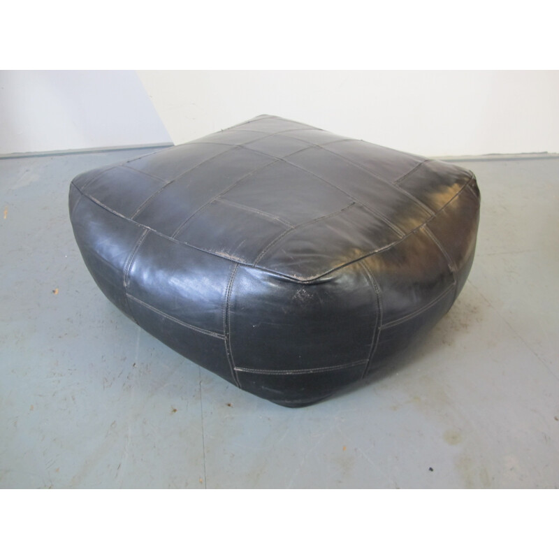 Vintage Black Leather poof by de Sede - 1970s