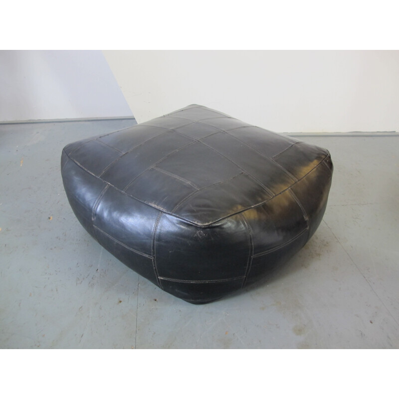 Vintage Black Leather poof by de Sede - 1970s