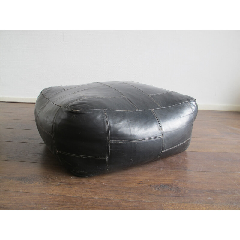 Vintage Black Leather poof by de Sede - 1970s