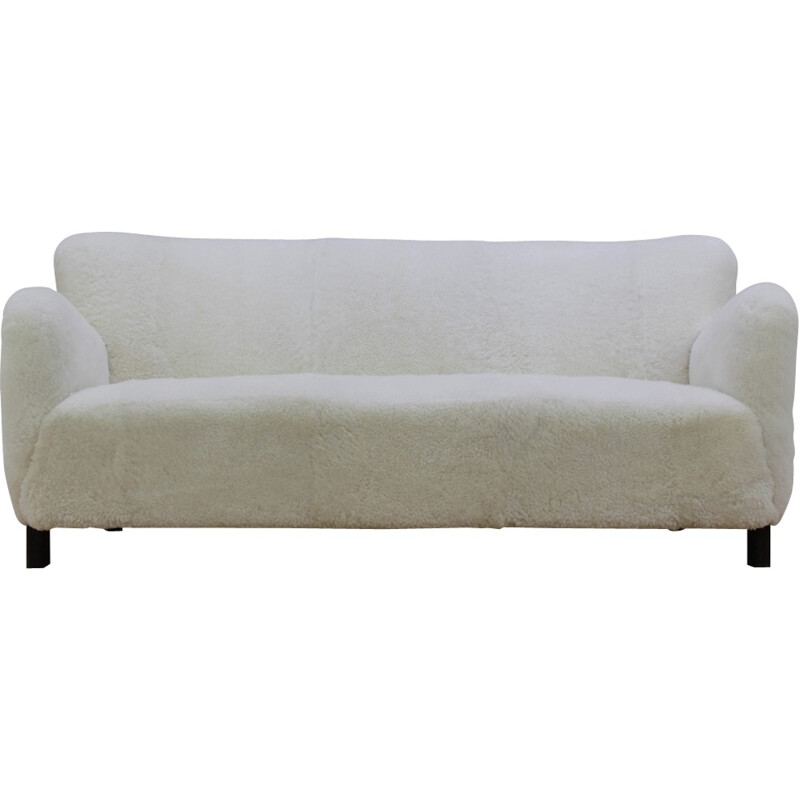 3 Seater vintage Sofa in Sheep Skin,model 1669A by Fritz Hansen - 1940s