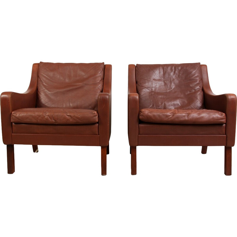 Pair of leather Danish armchairs - 1960s