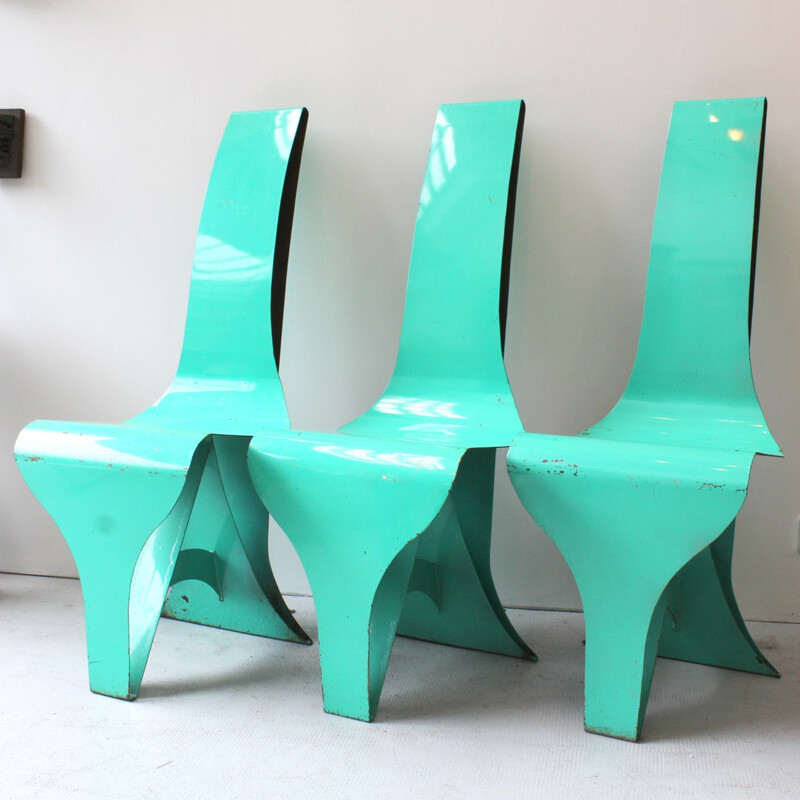 Set of 6 bent vintage steel chairs - 1960s