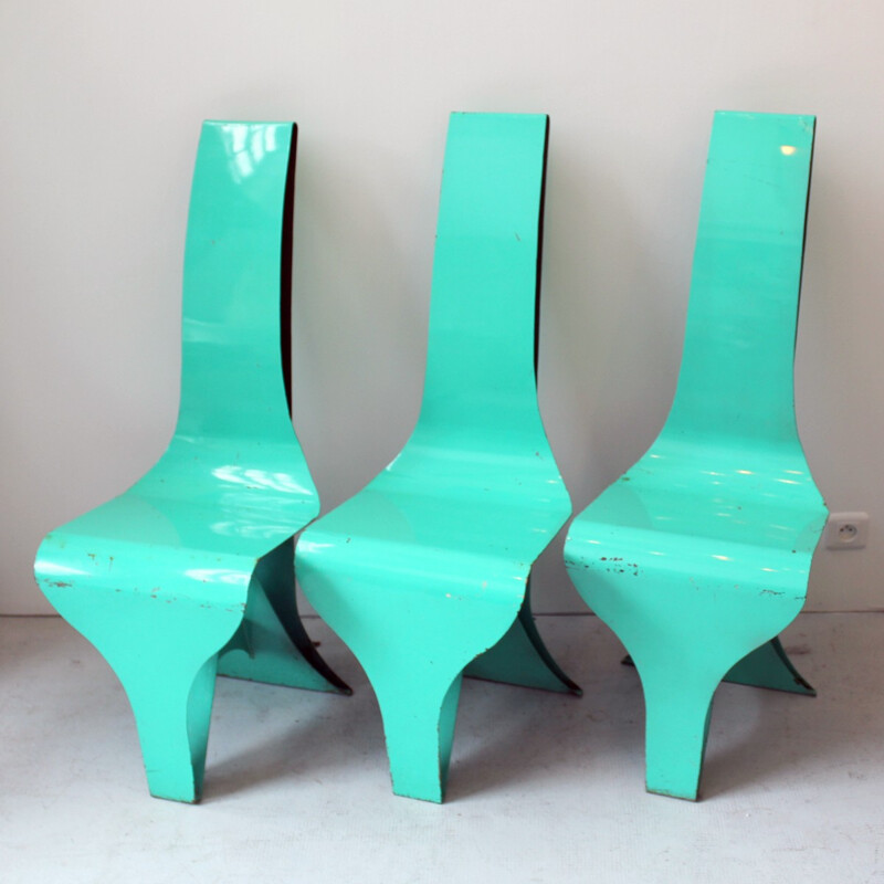 Set of 6 bent vintage steel chairs - 1960s