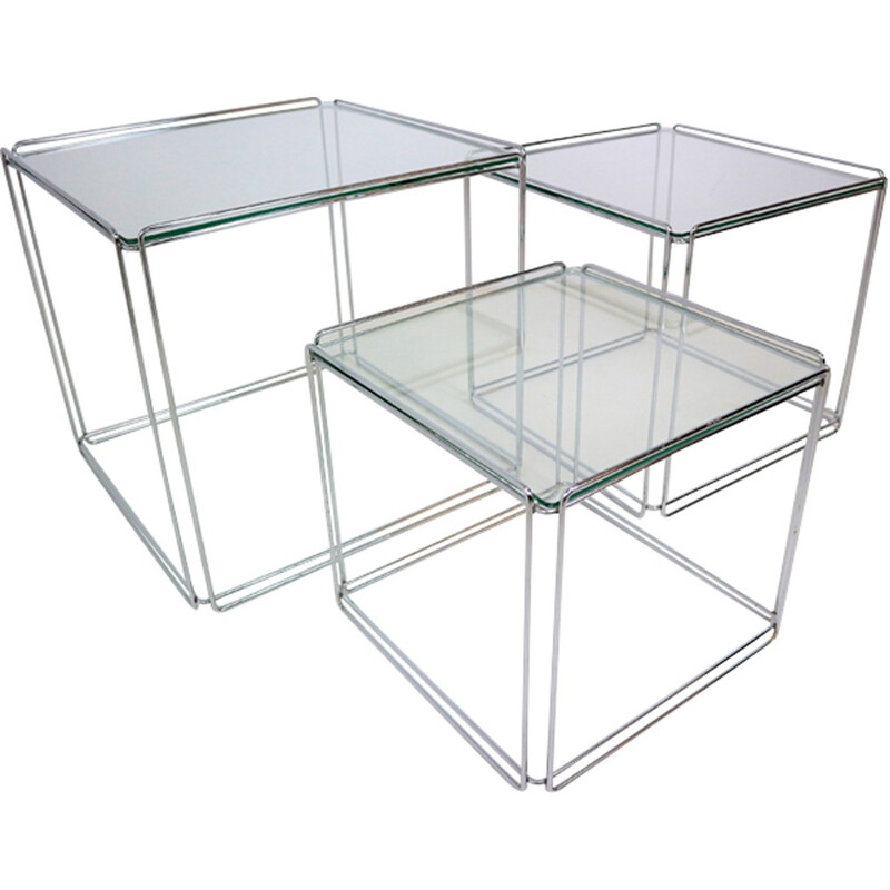 Set of 3 chrome nesting tables "Isocele" by Max Sauze - 1970s