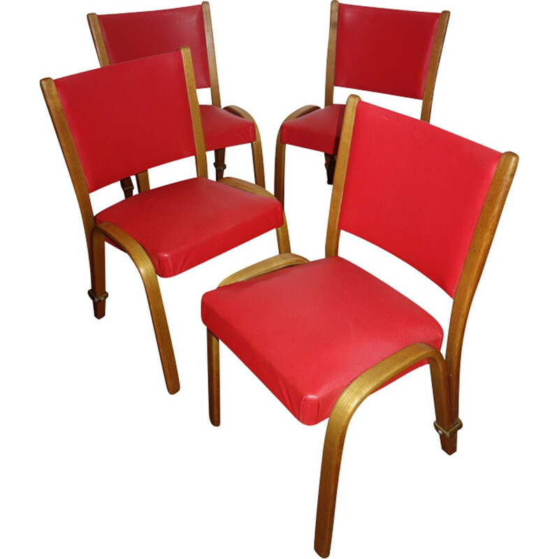 Suite of 4 "Bow wood" chairs by Hugues Steiner - 1950s