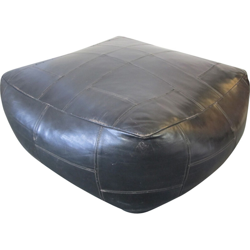 Vintage Black Leather poof by de Sede - 1970s