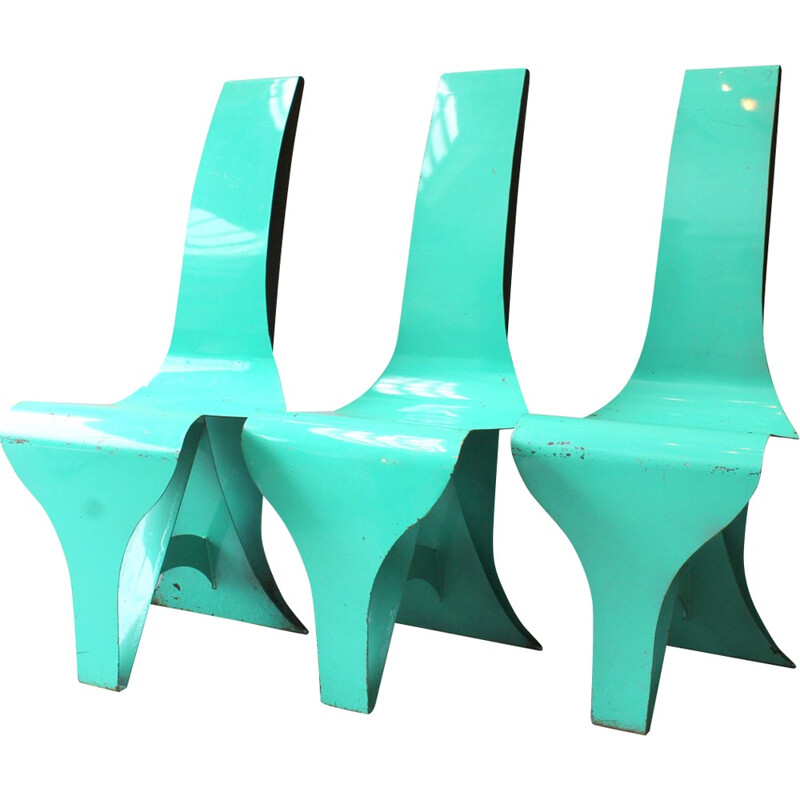 Set of 6 bent vintage steel chairs - 1960s