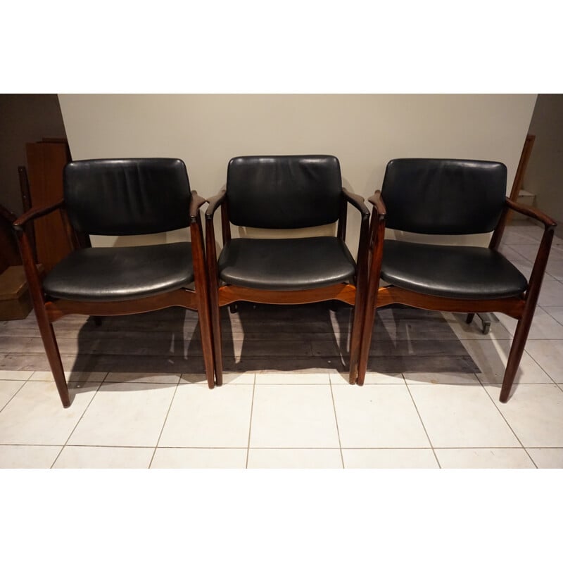 Scandinavian Armchairs made of Rio rosewood and leather by Ib Kofod Larsen - 1970s