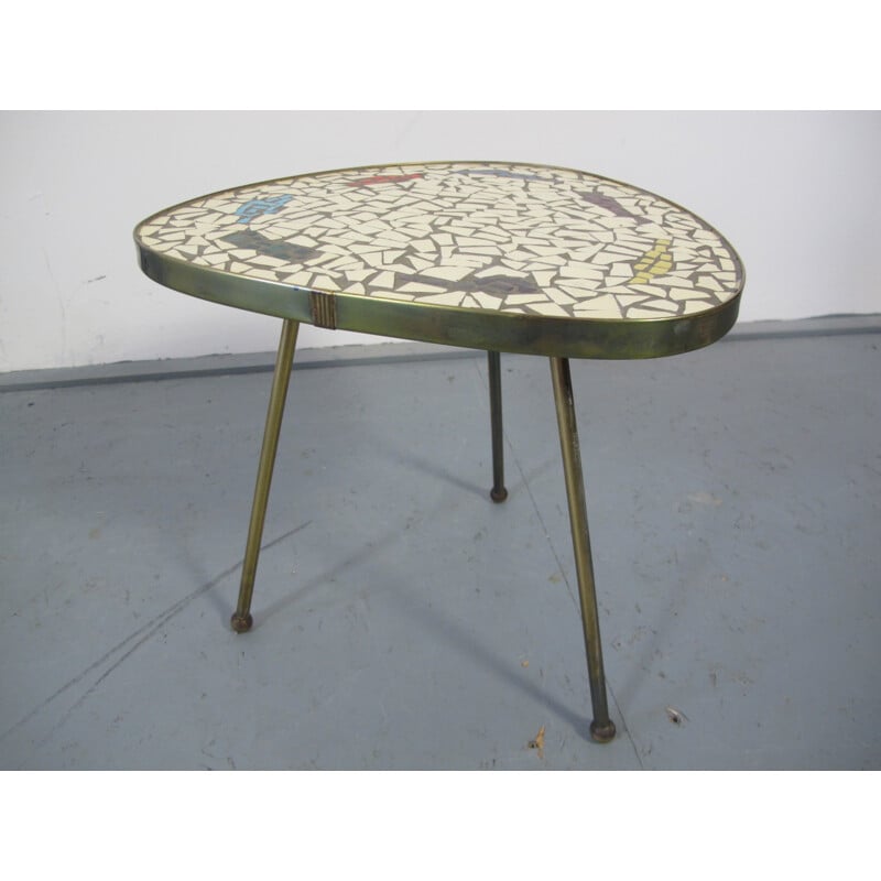 Vintage Mosaic and Brass Side Table - 1950s