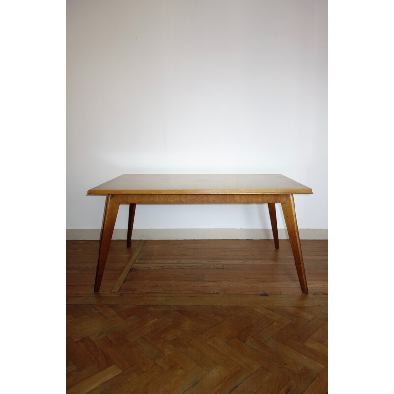 Oak Vintage dining table with compass legs - 1950s