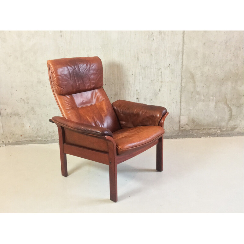 Vintage brown leather armchair by G Mobel - 1960s