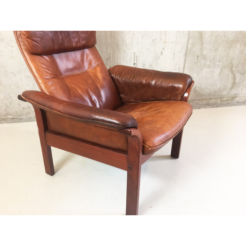 Vintage brown leather armchair by G Mobel - 1960s