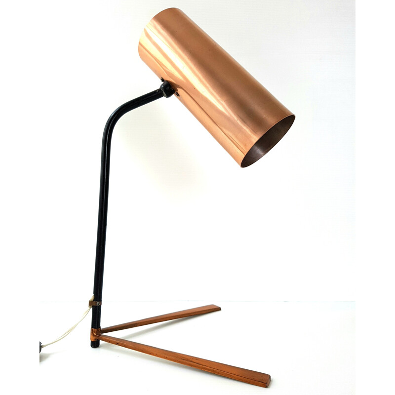 Vintage copper tripod table lamp - 1950s
