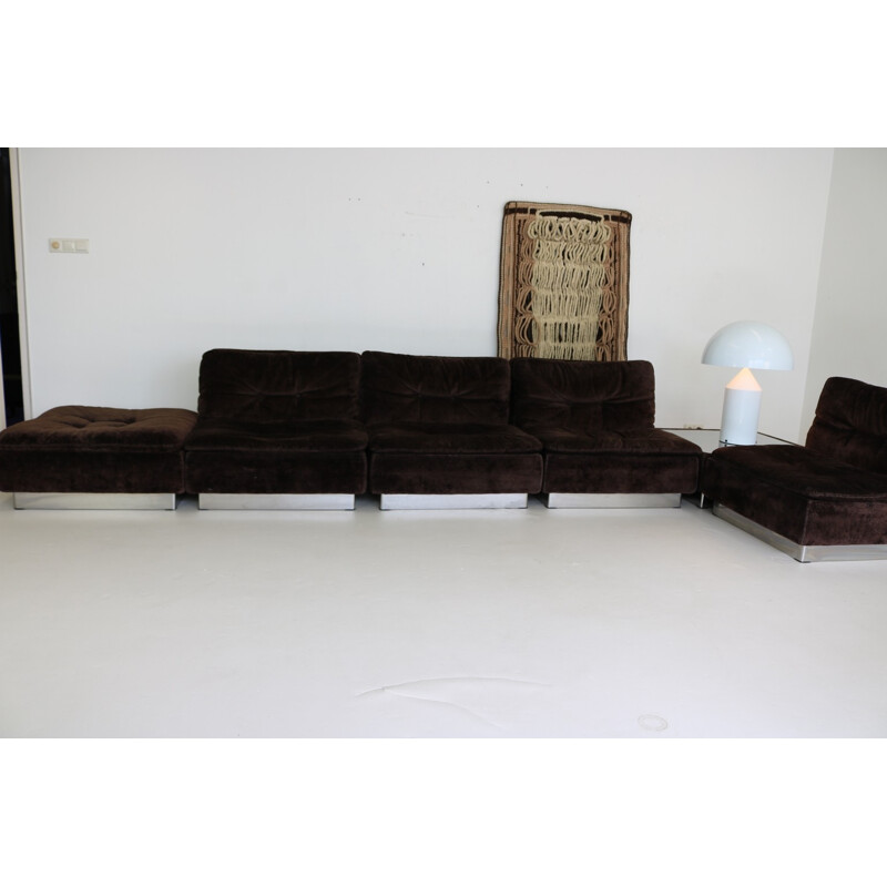 Vintage living room set in brown velvet by Saporiti Italy - 1970s