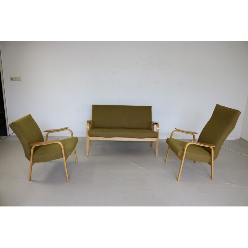 Vintage living room set in green fabric by Cees Braakman for Pastoe - 1950s