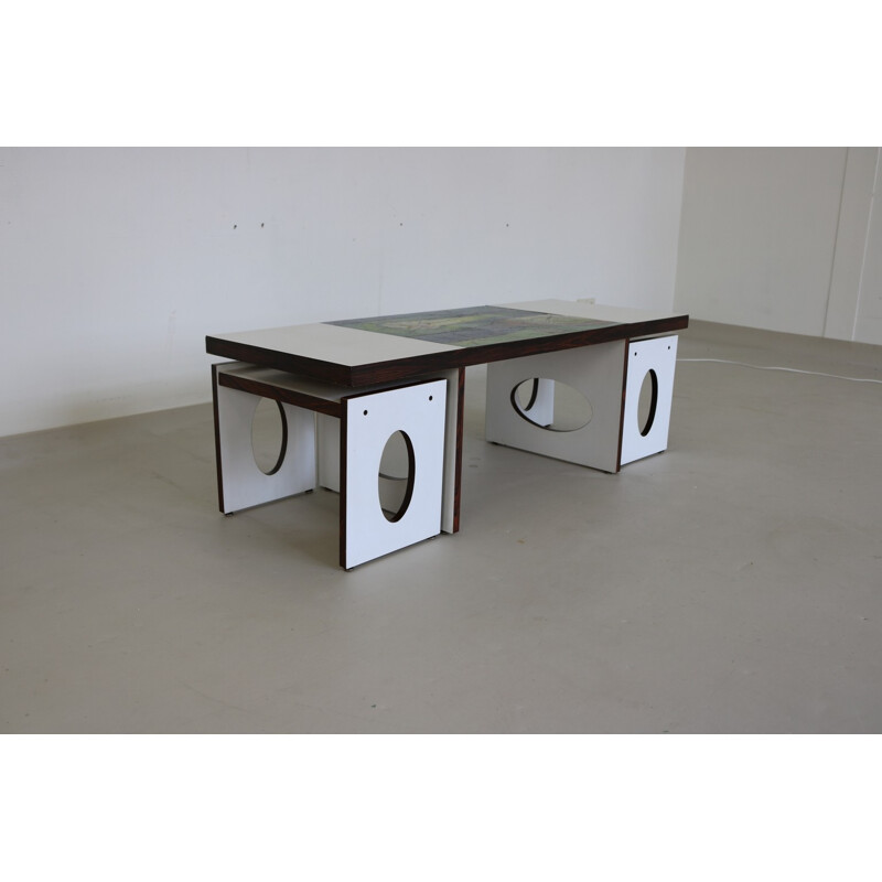 Vintage Italian ceramic coffee table and side table by Antonio De Nisco, Italy 1970