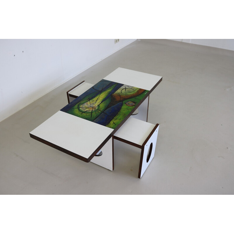 Vintage Italian ceramic coffee table and side table by Antonio De Nisco, Italy 1970