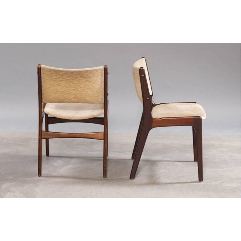 Set of 5 vintage dining chairs in solid teak and in velvet - 1950s