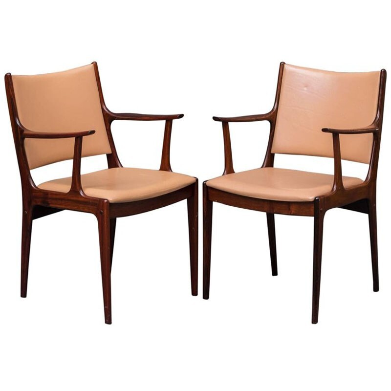 Pair of armchairs in rosewood and brown leather by Johannes Andersen for Uldum Mobel - 1960s