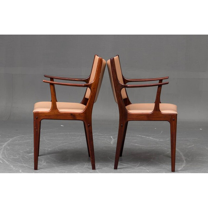 Paire de fauteuils en palissandre et cuir marron de Johannes Andersen for Uldum Mobel - 1960