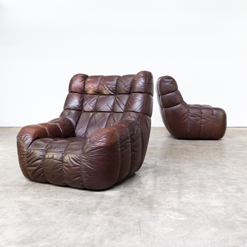 Set of 2 Cubistic vintage patchwork lounge armchairs - 1960s