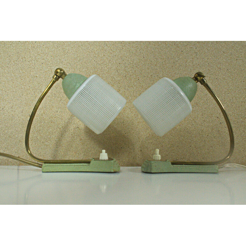 Pair of German table lamps with brass & glass - 1950s