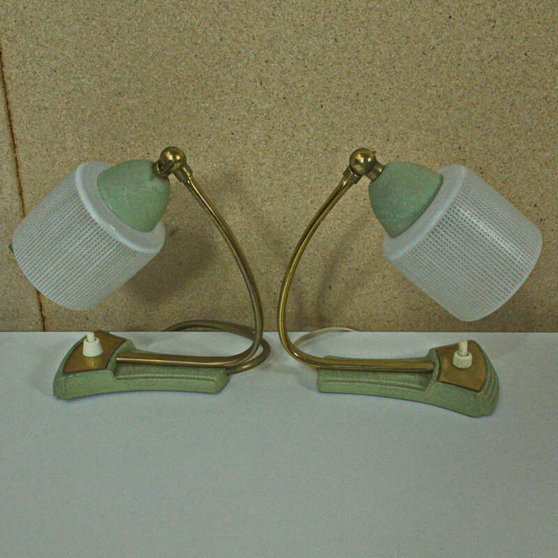 Pair of German table lamps with brass & glass - 1950s
